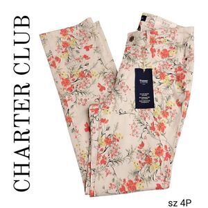 Charter Club Floral Straight Leg Jeans - Cream and Red